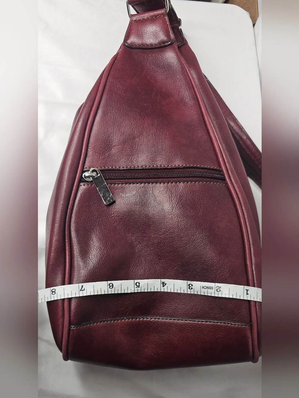Rina Rich Burgundy Leather Teardrop Sling Backpack Convertible Zipper Strap Bag